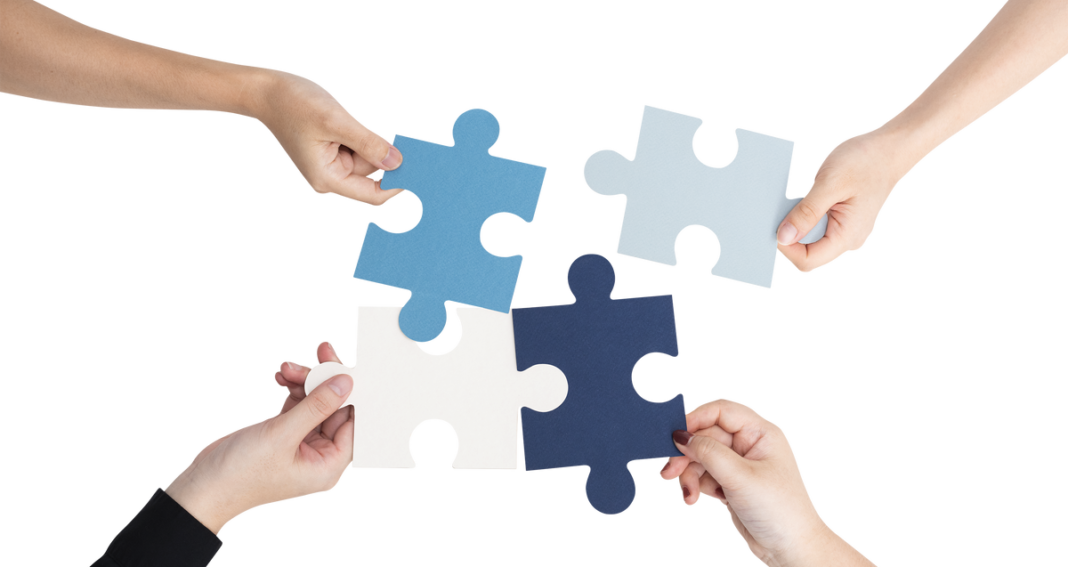 Hands holding puzzle pieces social support