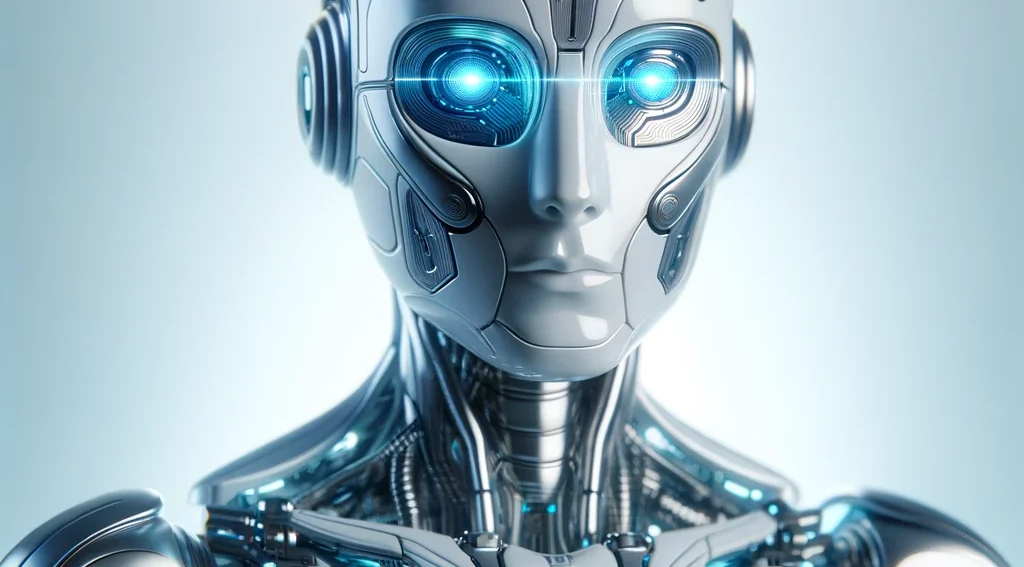 AI as a disruptive technology illustrated as a futuristic robot from the chest up